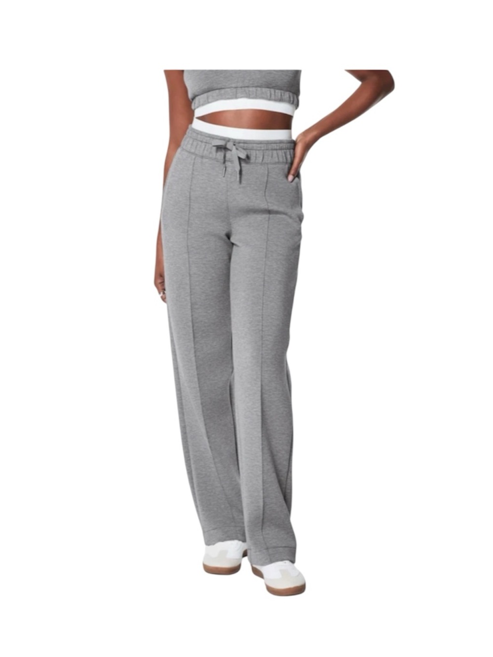 Spanx AirEssentials Double Waistband Pant Gray White Straight Leg Pants Small